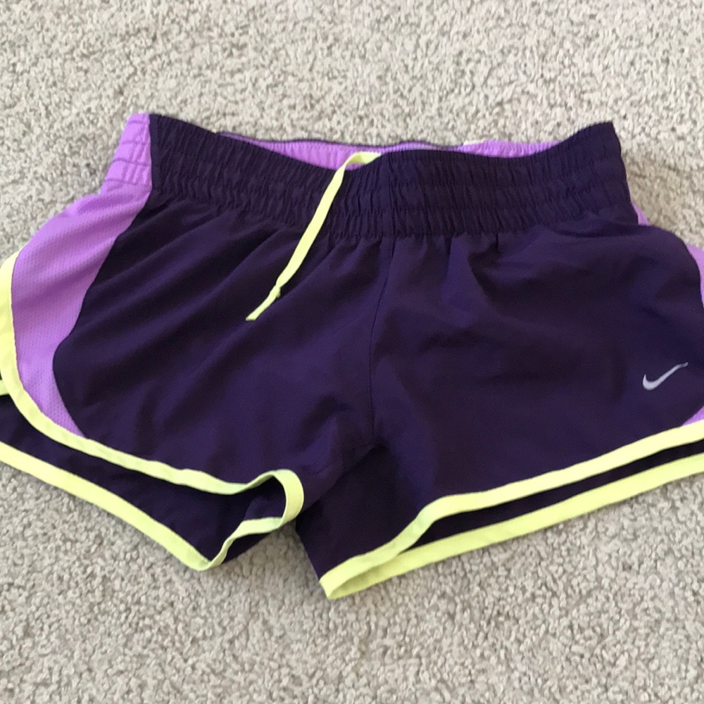 Purple and yellow Nike dri fit shorts
